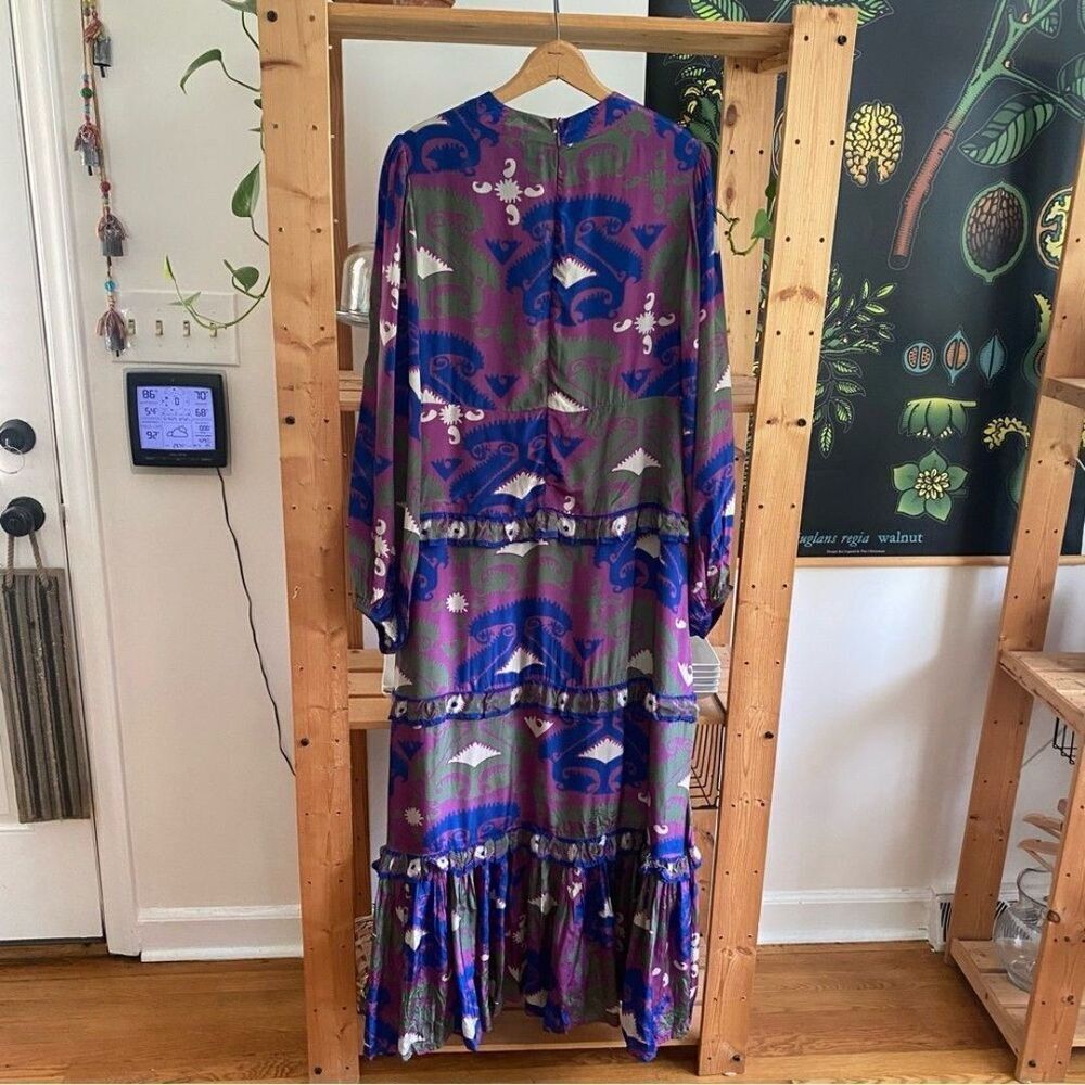 Tuckernuck Oliphant Purple Blue Uzbek Magenta Mock Neck Long Sleeve Maxi Dress - Picture 4 of 12